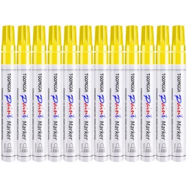 Imagem de Canetas de tinta permanentes amarelas – pacote com 12 marcadores à base de óleo, caneta de secagem rápida e à prova d'água, pneu de carro, metal, pintura rupestre, madeira, cerâmica, plástico, tela,