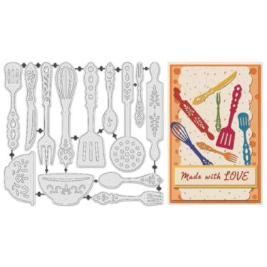 Imagem de UNICRAFTALE Utensílios de mesa de corte de metal para fazer cartões, papel em relevo, garfo, colher, kit de estêncil, modelos de moldes, ferramenta de scrapbook para artesanato faça você mesmo, álbum