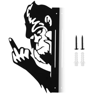 Imagem de Peeping dedo médio animal sinal de metal macaco jardim ornamentos ao ar livre Peek a Boo sinal flipping off decorativo animais silhuetas decoração de jardim para cerca de quintal