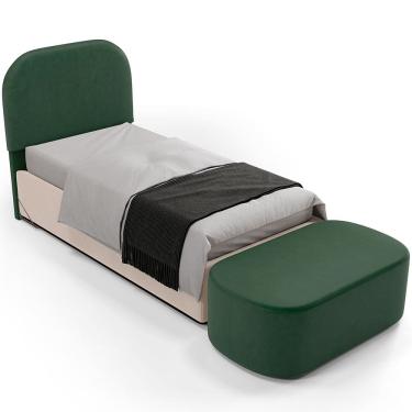 Imagem de Cabeceira Cama Box 100cm Lanna com Puff Recamier Doha W01 Couríssimo Verde - Lyam Decor