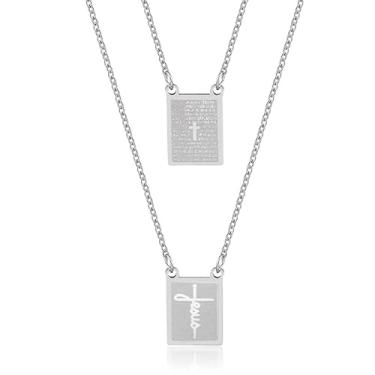 Imagem de Colar Escapulário com Oração do Pai Nosso e Cruz de Jesus (60cm – Pingente 1,5x1cm)