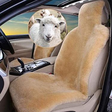 Imagem de Capas de assento de pele de carneiro genuínas para carros, caminhões SUV Van RV Assentos dianteiros Capas de assento de carro de pele de carneiro Capas de assento automotivo Fuzzy Car Seat Covers - Universal (Ouro, uma peça)