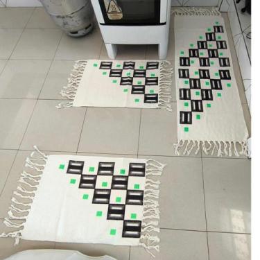 Imagem de Jogo de Passadeira Blocos Coloridos Kit Tapete de Cozinha Estampado co