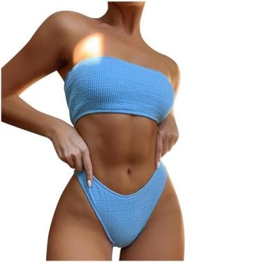 Imagem de Biquíni feminino sólido de duas peças sexy push-up pad swimwear maiô c