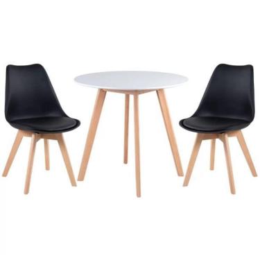 Imagem de Kit - Mesa Redonda Leda 80 Cm Branco + 2 Cadeiras Estofadas