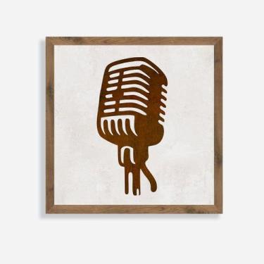Imagem de Quadro Rústico Microfone Artesanal em Madeira Pinus - Arks Presentes