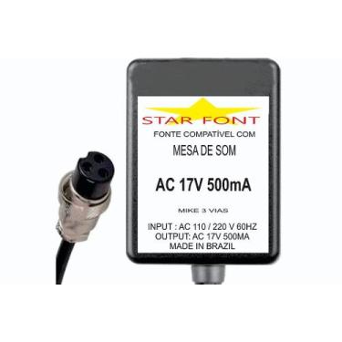 Imagem de Fonte AC 17V 0.5A para Mixer Samson MDR - Bivolt - Starfont