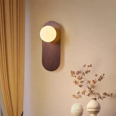 Imagem de GZZBMY LED interior apliques de parede modernos minimalista metal candeeiros de parede redondos ecrã cabeceira iluminação para quarto sala de estar corredor escadas (luz quente, madeira escura)