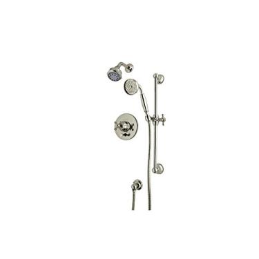 Imagem de Rohl Kit ACKIT18EOP-STN Pacote de chuveiro arcana com maçaneta de porcelana branca ornamentada inclui AC200OP B240NSH 1440/6 e 1300E, níquel acetinado