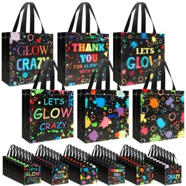 Imagem de Pinsit 42 peças de sacos de lembrancinha de festa neon brilhosos, não tecidos, sacos de presente reutilizáveis com tema que brilha no escuro, com alças para meninos e meninas, aniversário, chá de bebê