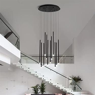 Imagem de Luminária pendente de tubo longo LED moderna, lustre giratório para escada, luminária grande ajustável para teto, iluminação pendente nórdica para decoração interna (cor: 12 luzes, preto, ta