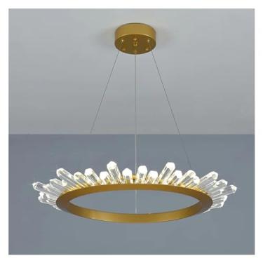 Imagem de Lustre de cristal de luxo, anel de luz pendente para sala de estar, sala de jantar, quarto, lâmpada suspensa interna moderna com design duplex, lustre elegante para quarto