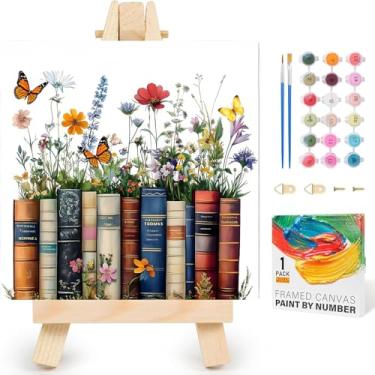 Imagem de Kit de pintura por números para adultos com moldura de cavalete de madeira, pintura fácil por número de flores em tela, pintura pequena a óleo acrílico por números para adultos iniciantes presente 20