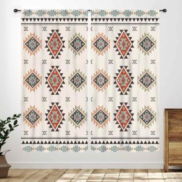 Imagem de Cortinas de cozinha asteca ocidental, sudoeste étnico asteca country tribal boho geométrico nativo americano padrão bege tratamentos de janela para quarto, sala de estar, banheiro, 2 painéis, 106 x