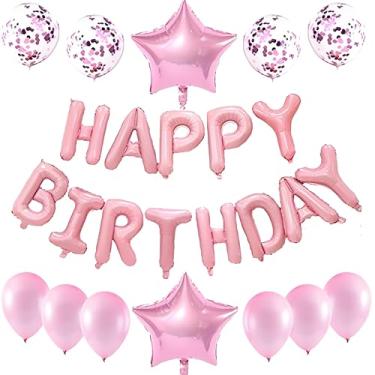Imagem de Dreuyet Balões de bandeira de feliz aniversário, letra de alumínio de 40,6 cm, decoração de festa inflável de cinco pontas e decorações de aniversário para mulheres, homens, meninos e meninas