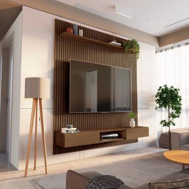 Imagem de Rack com Painel Ripado para Tv até 72 Polegadas 185x250cm 100% Mdf Aloe Cabecasa Madeiramadeira Cedro