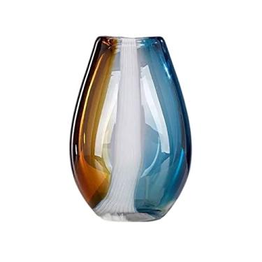 Imagem de Vasos para decoração vaso de flores de mesa vaso de vidro ornamento sala de estar arranjo de flores simples desktop flor ornamento vasos para centros de mesa (cor: roxo, tamanho: B) (azul A)