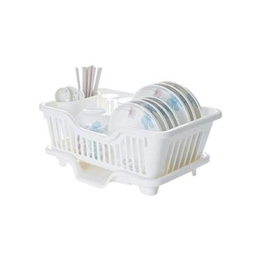 Imagem de MTYLX Prateleira, escorredor de pratos de plástico multifuncional com placa de drenagem e suporte organizador de utensílios de cozinha, escorredor de pratos, prateleira de armazenamento de secagem