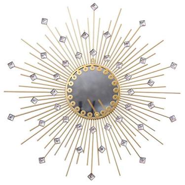 Imagem de Espelho 3D Sunburst Espelho de Parede Grande Redondo Metal Starburst Espelho Decorativo de Parede Sala de Jantar Sala de Estar Varanda Espelho Decorativo Pendurado Dourado 80 cm