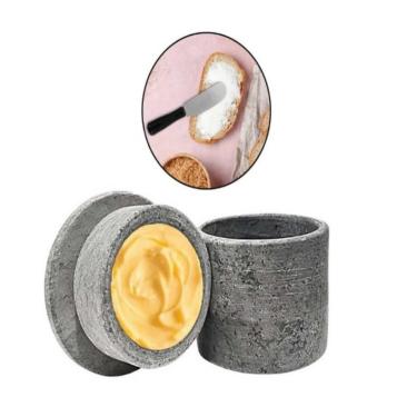 Imagem de Manteigueira Francesa Redonda Pedra Sabão 9cm Rustica Natural