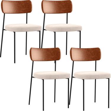 Imagem de Kit 04 Cadeiras Para Sala De Jantar Melina L02 Couríssimo Camel Suede Bege - Lyam Decor