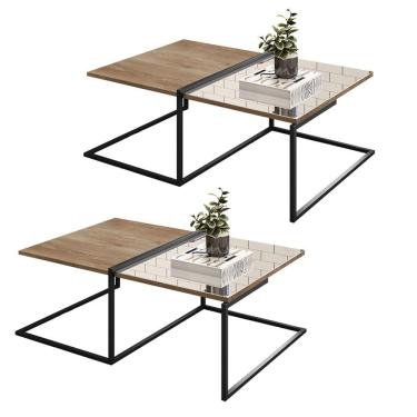 Imagem de Kit 02 Mesas de Centro Decorativa Espelhada Industrial D01 Design Demolição - Lyam Decor