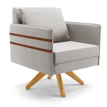 Imagem de Poltrona Giratória Mari Veludo Cinza com Tira Corano Nozes Base de Madeira MA30 - D'Rossi