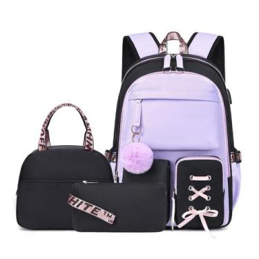 Imagem de Mochila YTJGC 45x31x18cm 3 em 1 para meninas USB roxa