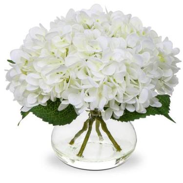 Imagem de Flores artificiais Hollyone Hydrangea com vaso de seda branca