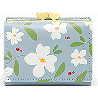 Imagem de Porta-moedas de couro real para mulheres, carteira pequena com bolso para moedas e porta-cartões para identidade para meninas, Azul, Vintage