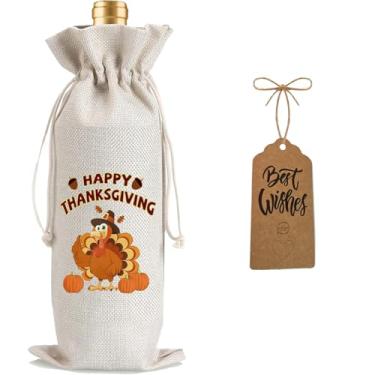 Imagem de Julont 1 bolsa de vinho de feliz ação de graças, presente de agradecimento, com 1 cartão de bênção Kraft e corda de juta natural