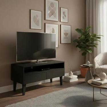 Imagem de Rack para TV Bancada Aparador Com Nicho e Gaveta Preto Laca