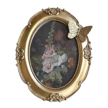 Imagem de Generic Moldura oval vintage para fotos, porta-retratos de resina, suporte para cartões, para pendurar na parede ou para mesa, para lareira, inauguração de, Ouro