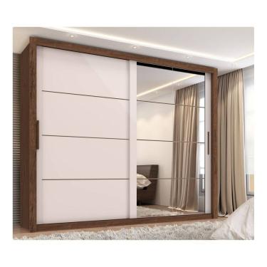 Imagem de Guarda-roupa Casal 8 Espelhos 2 Portas de Correr Essencial Jacaranda / Off White