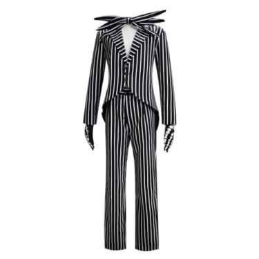 Imagem de Fedtoku Terno masculino adulto listrado branco para cosplay de Halloween Natal masculino feminino zebra listrado terno, Masculino, 3G