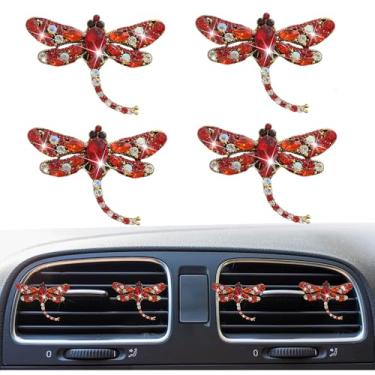 Imagem de 4 peças de clipes de ventilação de purificador de ar libélula cristal de strass brilhante, acessórios de clipes de ventilação de purificadores de ar de carro, difusor de carro recarregável, decoração