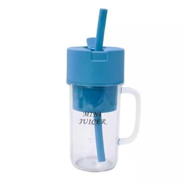 Imagem de Mini Liquidificador Portátil USB, Caneca Mixer, 500ml, Recarregável, Lâminas em Aço Inox, 1200mAh, com Canudo de Silicone, 18cm x 8.5cm (Azul)