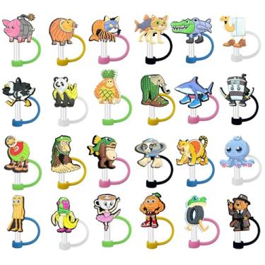 Imagem de Toppers de palha Italian Brainrot, conjunto de 24 designs — Serve para canudos reutilizáveis de 10 mm de largura para copos de 850 a 1,134 g, pingentes de palha com tampa de poeira, acessório de