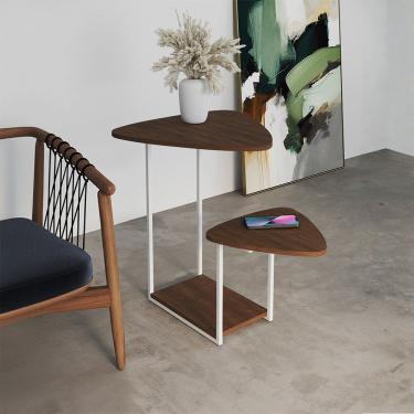 Imagem de Mesa de Canto Industrial Branco Ferro Tampo Esfiha Cibele Amêndoa