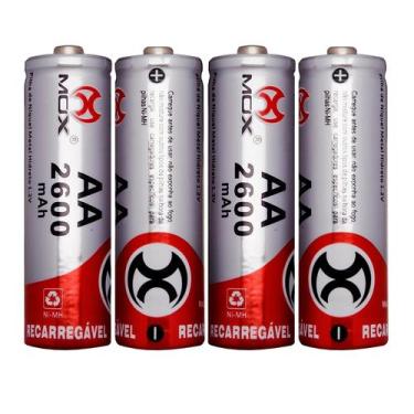 Imagem de Pilha Recarregável AA 2600 mAh kit 4 unidades Mox Bateria
