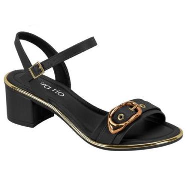 Imagem de Sandália Beira Rio Fivela Dourada Salto Médio Feminina, Preto, 38