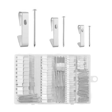 Imagem de Kit de pendurar fotos 184 peças - 9 kg, 13,6 kg, 22,7 kg ganchos de metal com pregos para paredes, fotos, espelhos e decoração (prata)