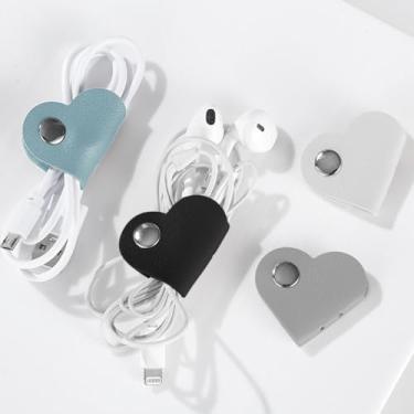 Imagem de 8 unidades de organizador de cordão de coração, alças de cabo para fone de ouvido, prendedor de fio de fone de ouvido, enrolador de fones de ouvido para viagens de escritório em casa