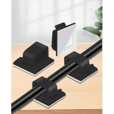 Imagem de 30 clipes de cabo adesivos com suportes de cabo de fita 3M fortes, clipes organizadores de cabos para embaixo da mesa, parede, carro, TV e PC - preto