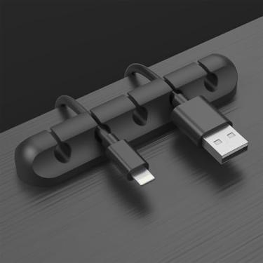 Imagem de Clipes de cabo adesivos pretos para mesa e mesa de cabeceira - suporte organizador de cabos para carregamento USB, alimentação, gerenciamento de cabos de mouse
