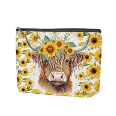 Imagem de Bolsa de maquiagem rústica com girassol, bolsa de cosméticos ocidentais para viagens, bolsa de higiene com tema de fazenda, presente de campo para amantes de vacas, presente de aniversário de