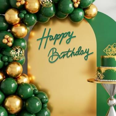 Imagem de TONIFUL Placa de feliz aniversário para pano de fundo - faixa de feltro verde brilhante - inclui cola de bolinhas - perfeita para pano de fundo de festa de aniversário, decoração de parede, arco de