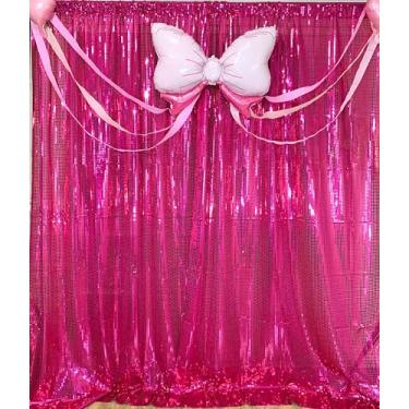 Imagem de JYFLZQ 1 painel de fundo de lantejoulas rosa choque 1,2 m x 2,8 m - Fundo de festa com glitter espesso não transparente para aniversário de meninas, decoração de parede de cabine de fotos de discoteca
