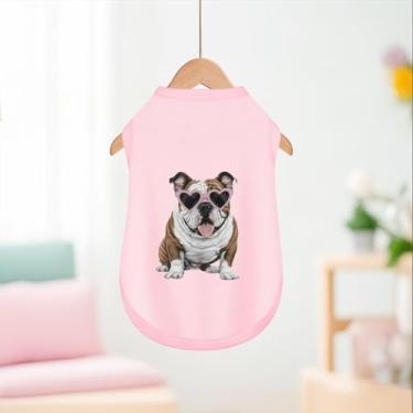 Imagem de Camiseta regata sem mangas fina: roupas premium para animais de estimação para estações quentes buldogue com óculos modernos em forma de coração estampado rosa PP
