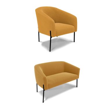 Imagem de Sofá Namoradeira e Poltrona Pé Ferro Preto Stella Bouclê Mostarda D03 - D'Rossi
